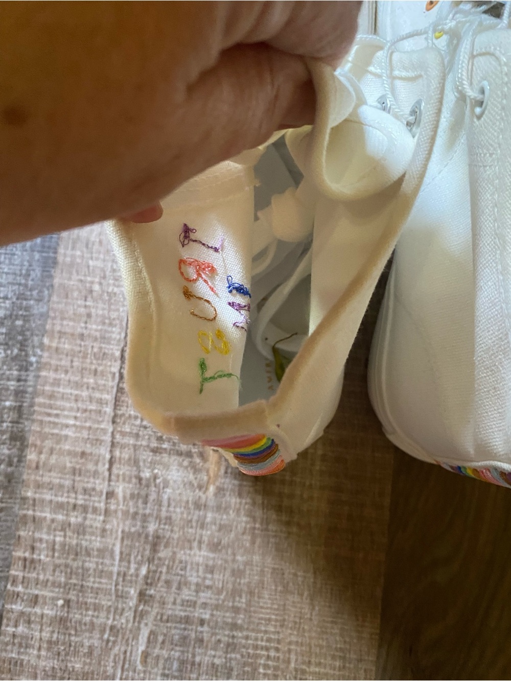 American Eagle Outfitters White High-Top Sneakers with Rainbow Eyelets - Picture 4 of 5